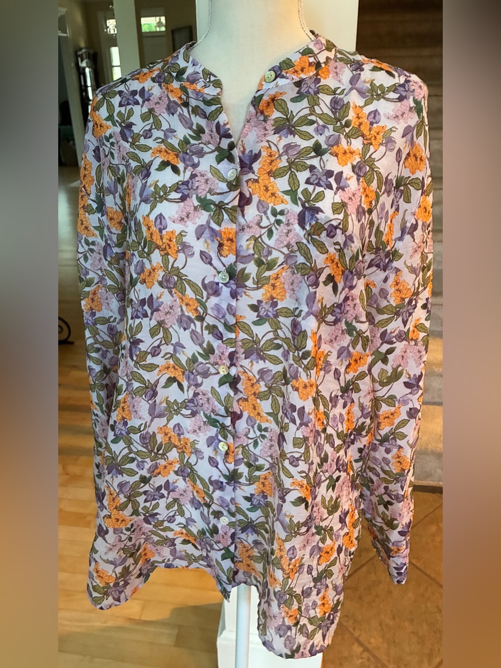Vince Wisteria Vine Floral Button Down Blouse